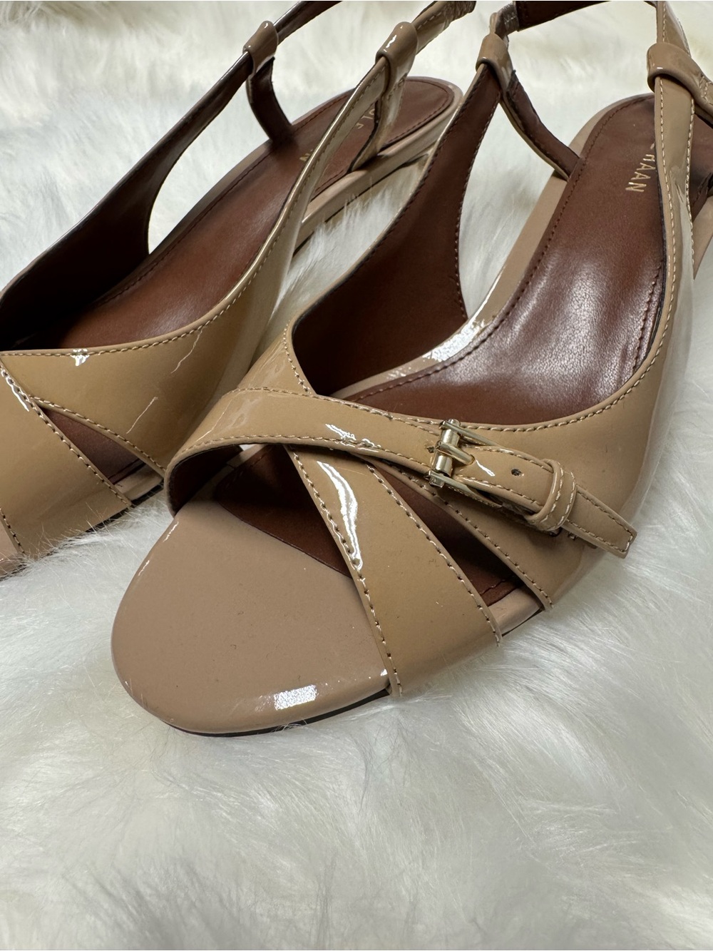 Cole Haan Beige Patent Leather Slingback Sandals
